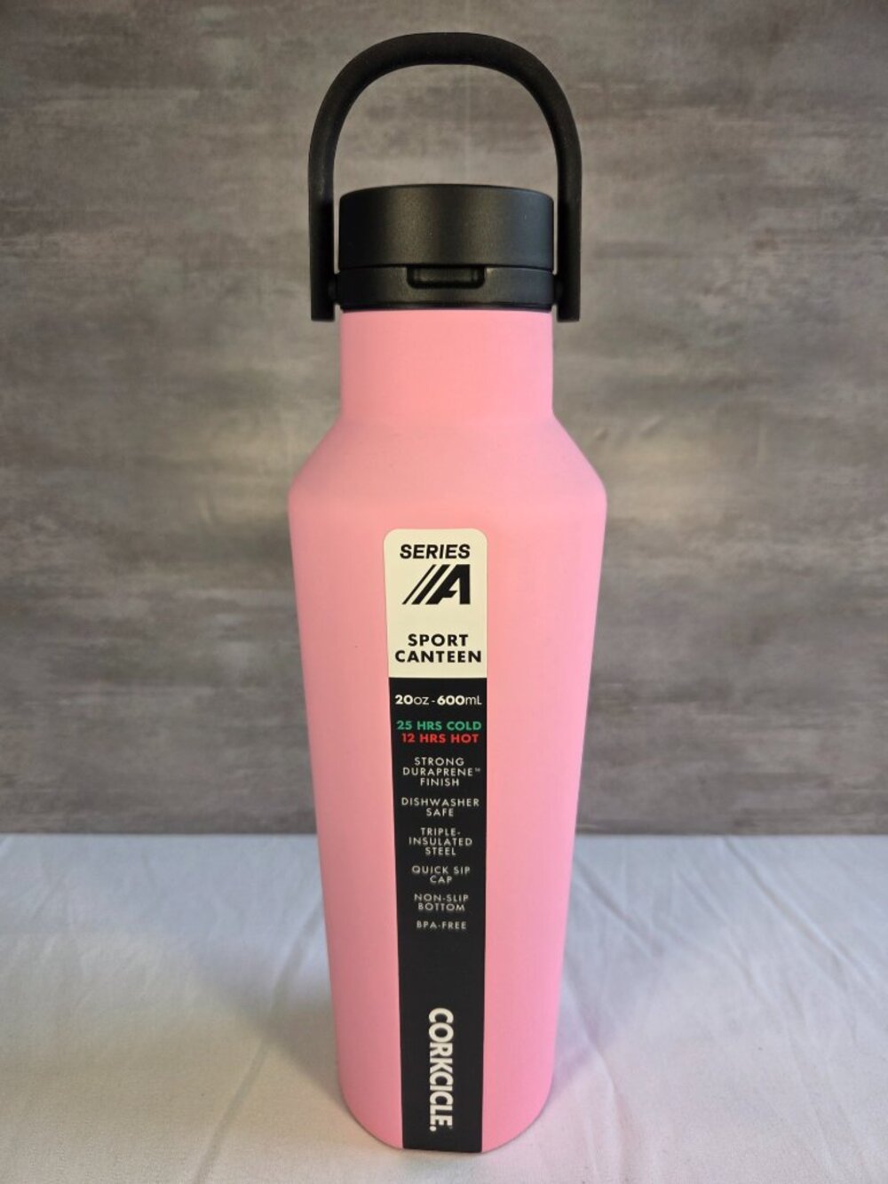 Corkcicle Insulated Sport Canteen with Duraprene Finish in Sun-Soaked Pink 20oz
